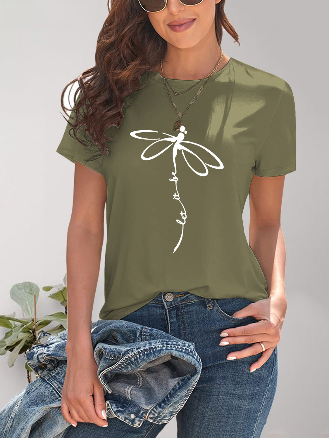 Dragonfly Graphic Round Neck Short Sleeve T-Shirt - Charming Charlie