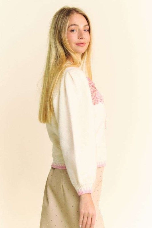 Davi & Dani Flower Patch Fuzzy Mock Neck Sweater - Charming Charlie