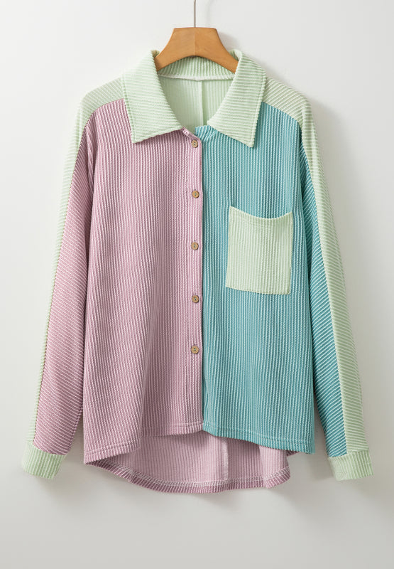 Color Block Corded Button Up Shacket - Charming Charlie