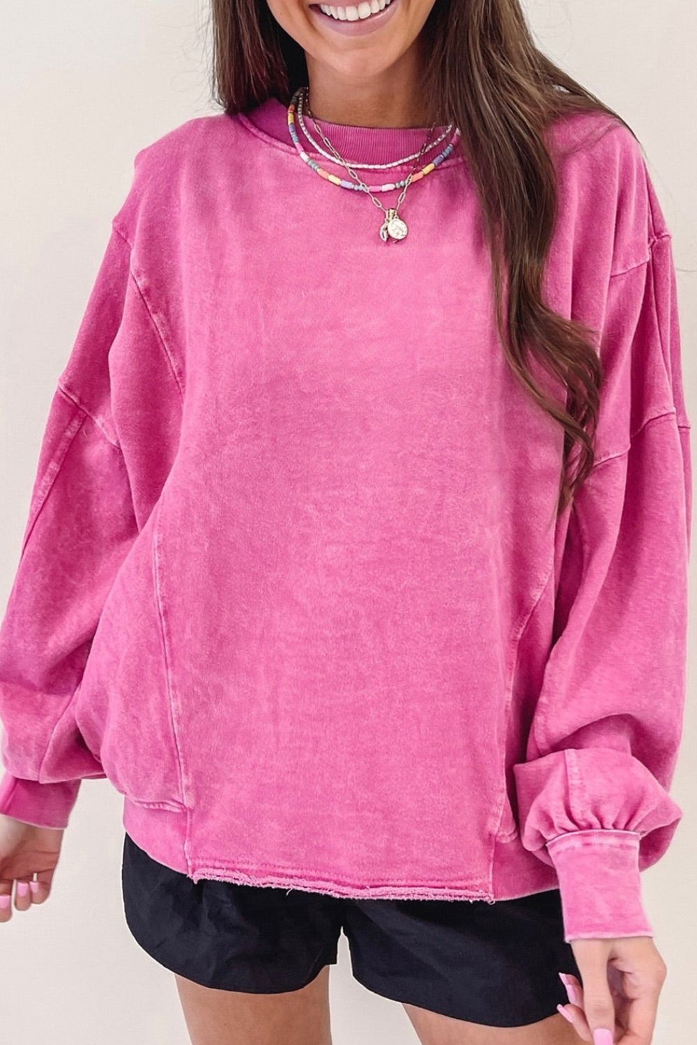 Round Neck Long Sleeve Sweatshirt - Charming Charlie