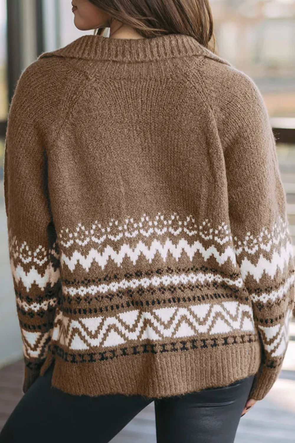 Zip Up Long Sleeve Geometric Cardigan - Charming Charlie