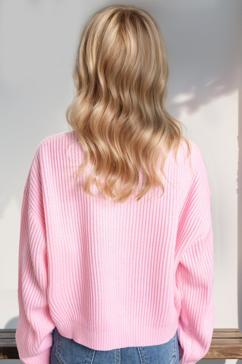 Double Take Full Size MERRY & BRIGHT Christmas Dropped Shoulder Cropped Sweater - Charming Charlie