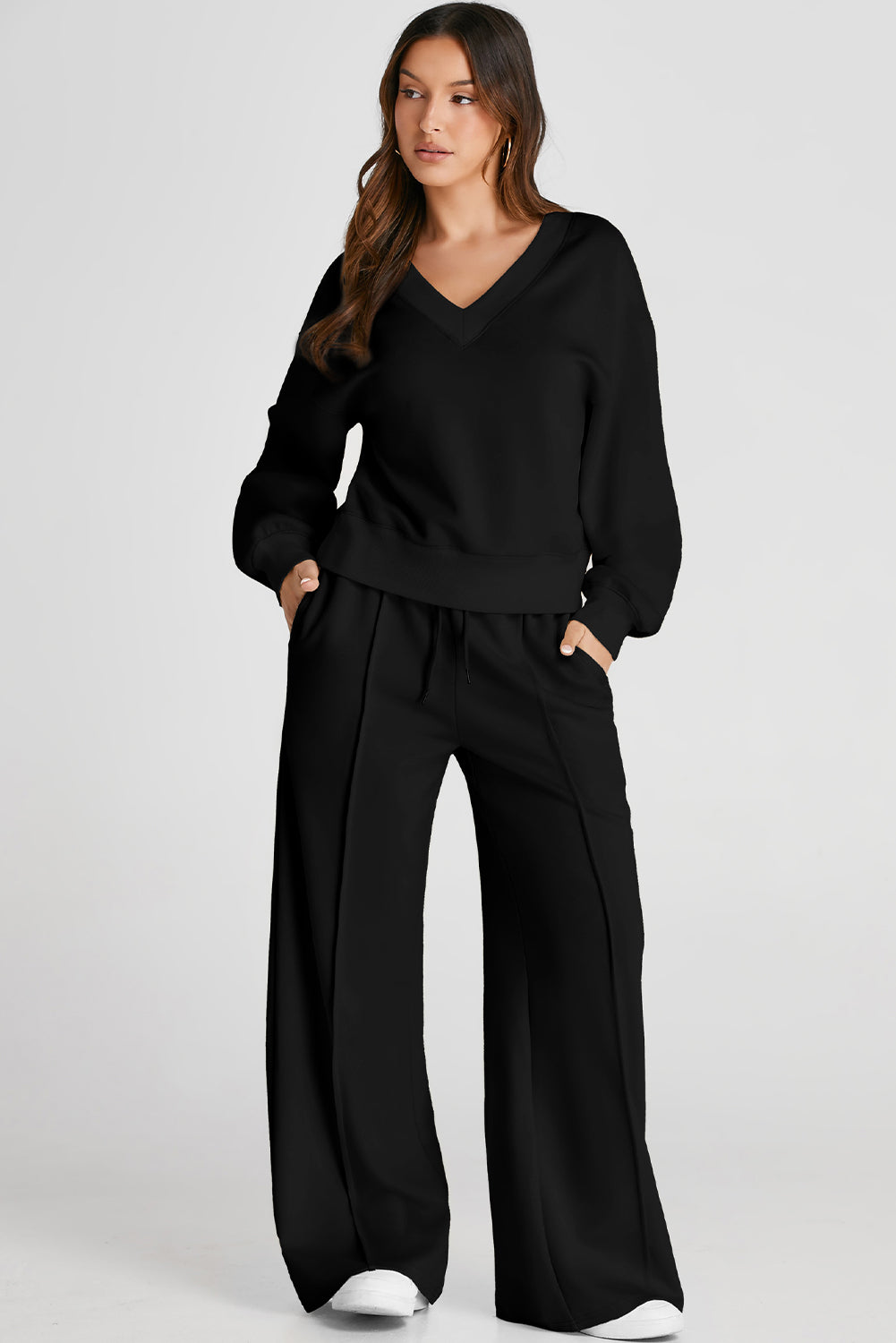 V-Neck Long Sleeve Top and Pants Active Set - Charming Charlie