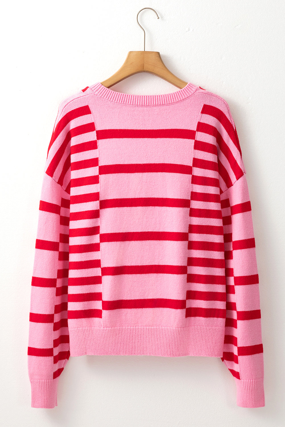 Striped Round Neck Dropped Shoulder Sweater - Charming Charlie