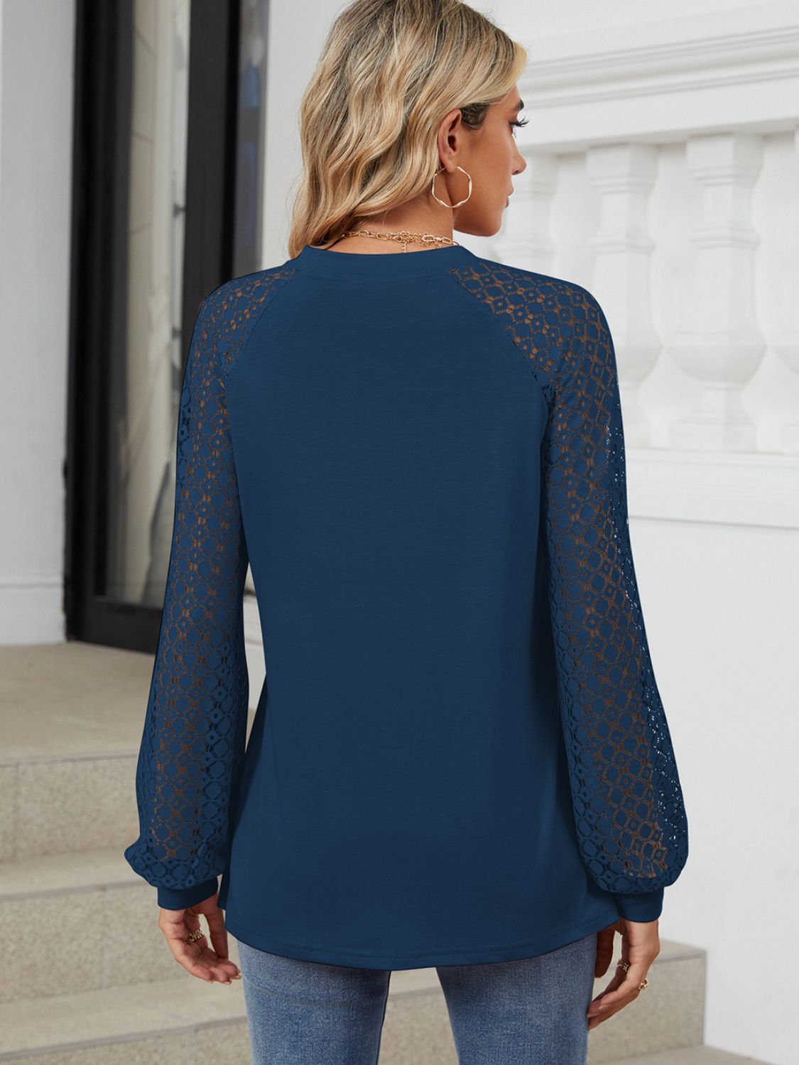 Round Neck Lace Long Sleeve Top - Charming Charlie