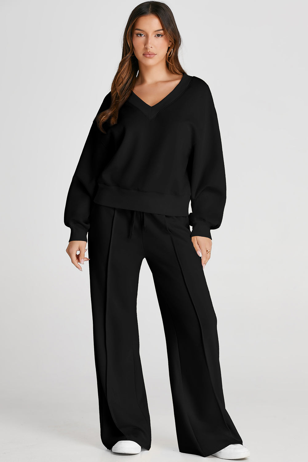 V-Neck Long Sleeve Top and Pants Active Set - Charming Charlie