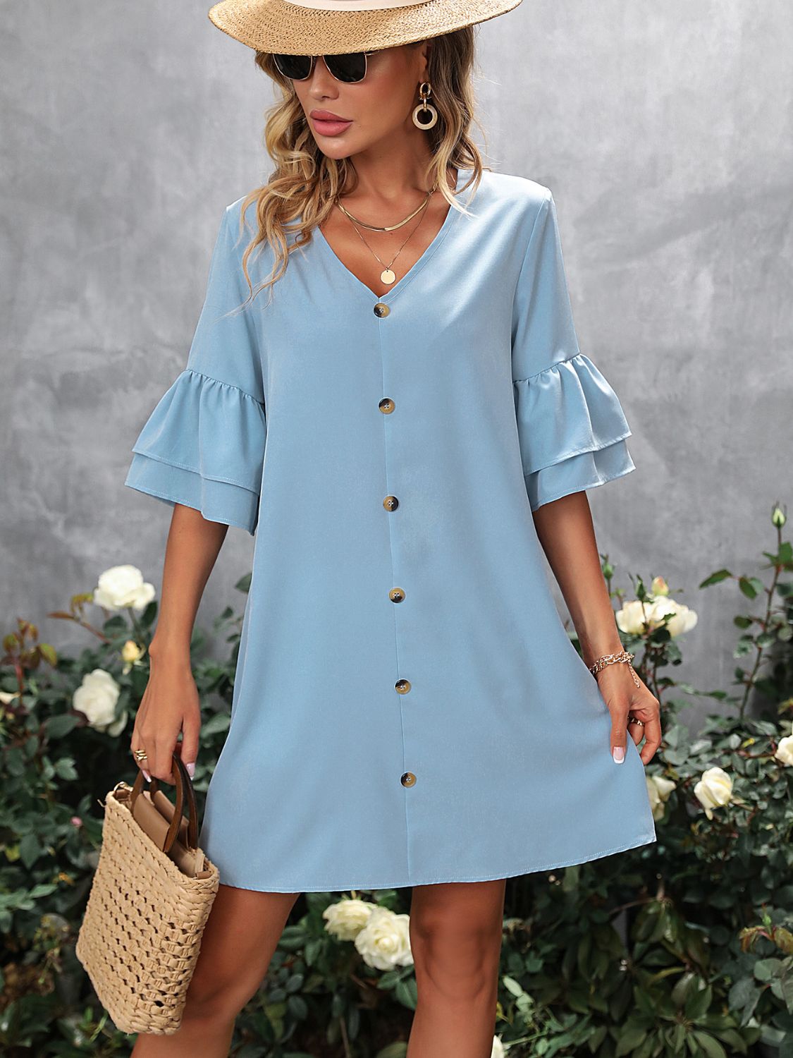 V-Neck Half Sleeve Mini Dress - Charming Charlie