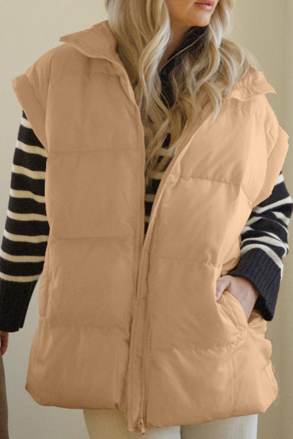 Zip Up Vest Coat with Pockets - Charming Charlie