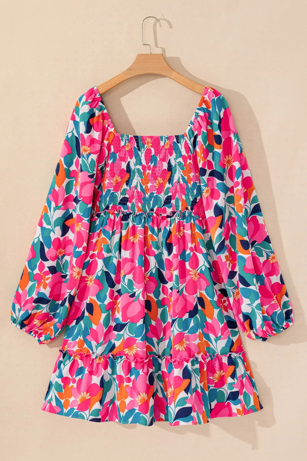 Plus Size Smocked Floral Square Neck Balloon Sleeve Dress - Charming Charlie