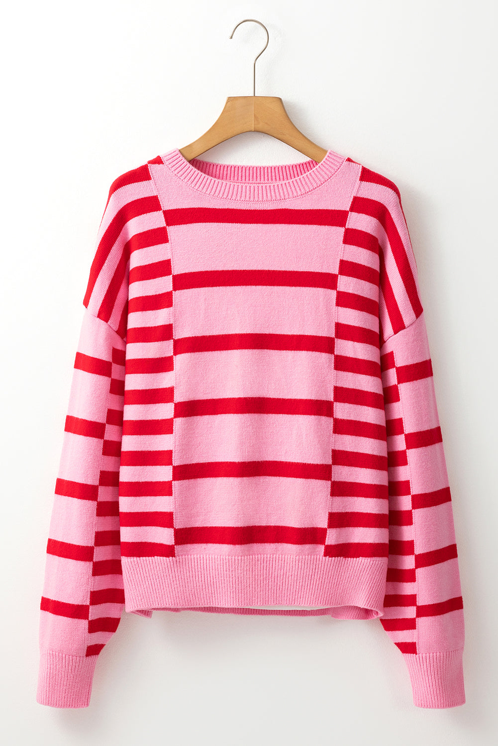 Striped Round Neck Dropped Shoulder Sweater - Charming Charlie