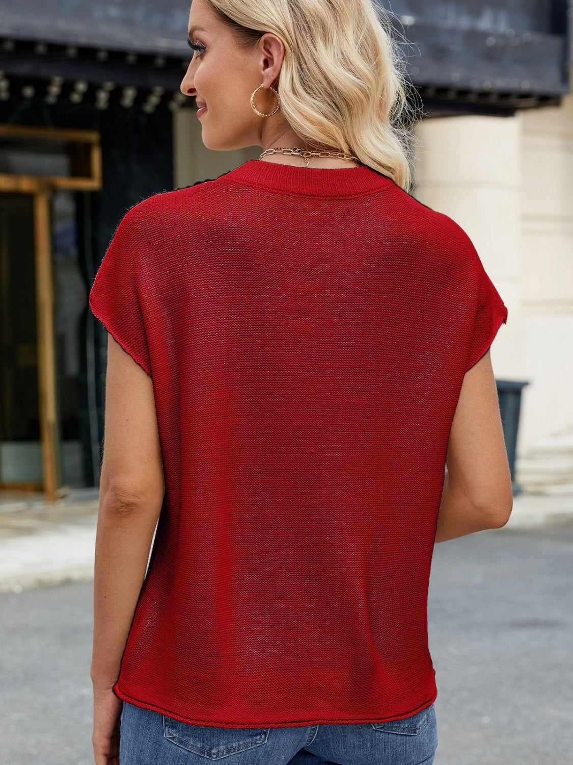 Exposed Seam Round Neck Short Sleeve Sweater - Charming Charlie