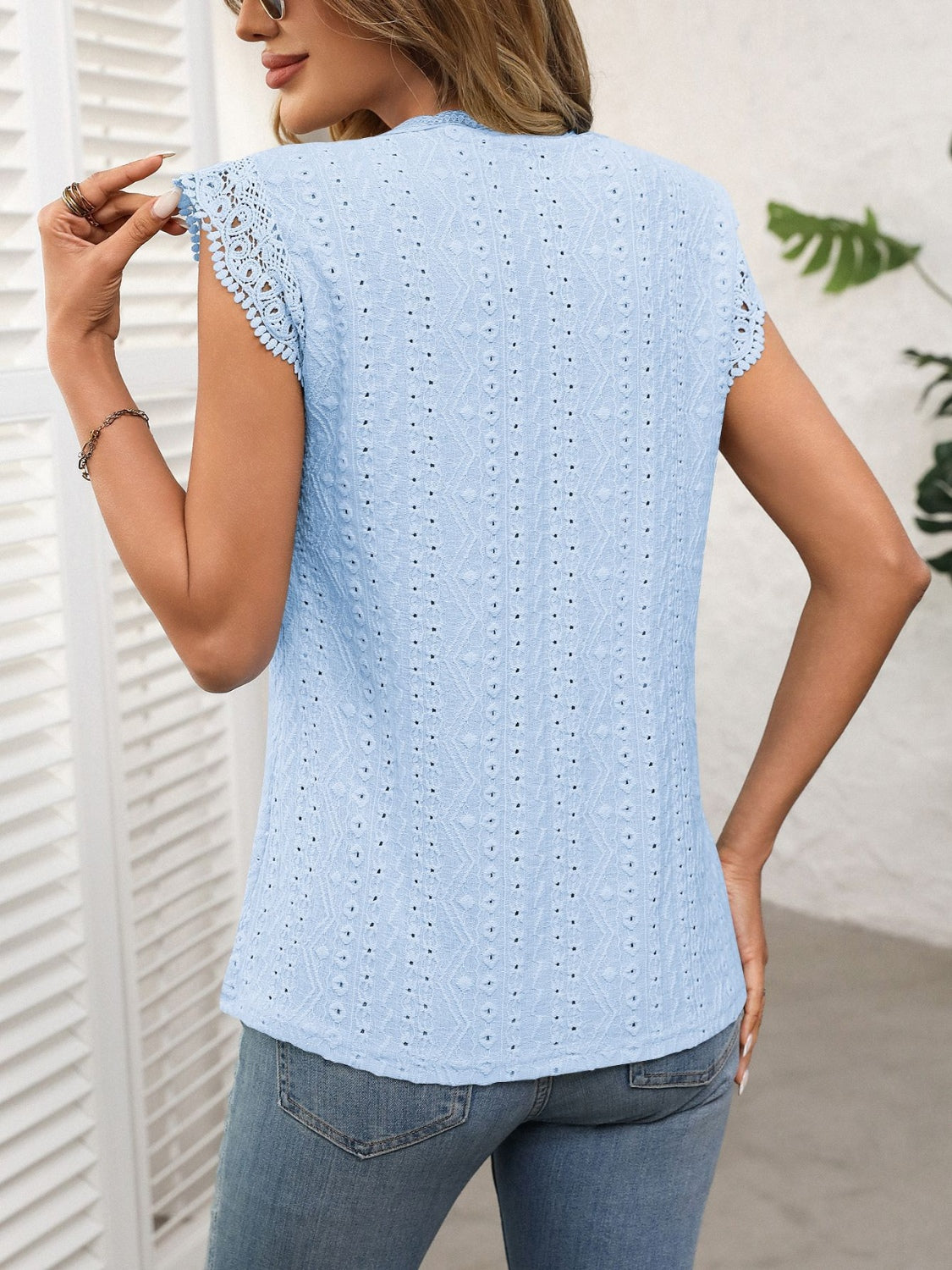 Lace Detail Round Neck Cap Sleeve Top - Charming Charlie