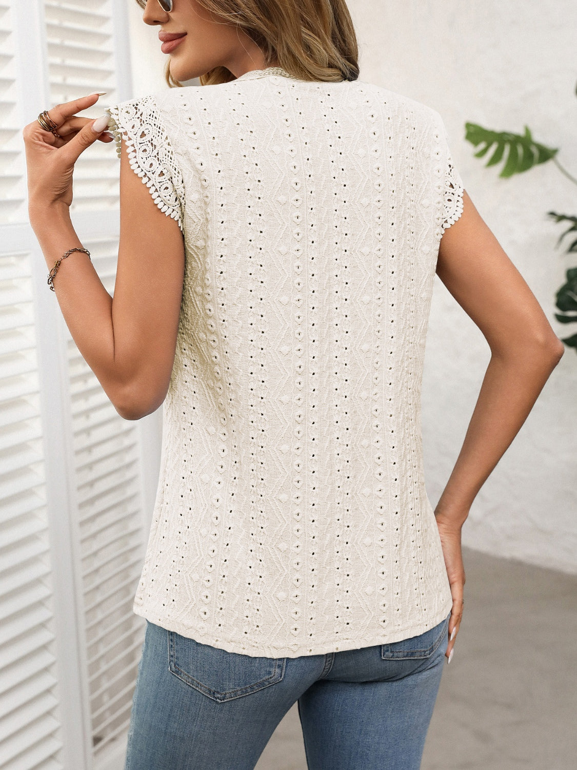 Lace Detail Round Neck Cap Sleeve Top - Charming Charlie