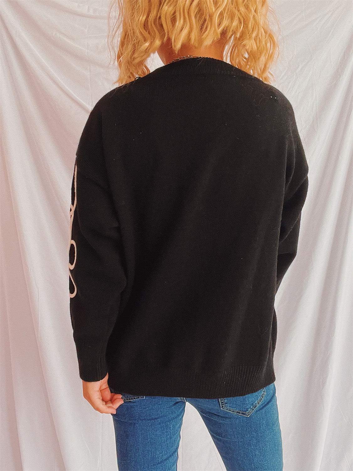 Flower Round Neck Long Sleeve Sweater - Charming Charlie