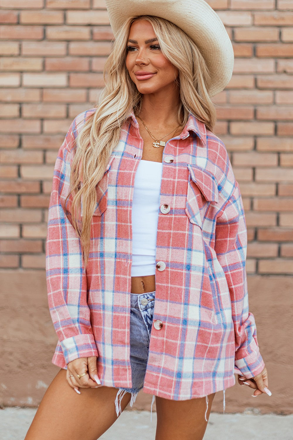 Plaid Button Up Long Sleeve Shacket - Charming Charlie