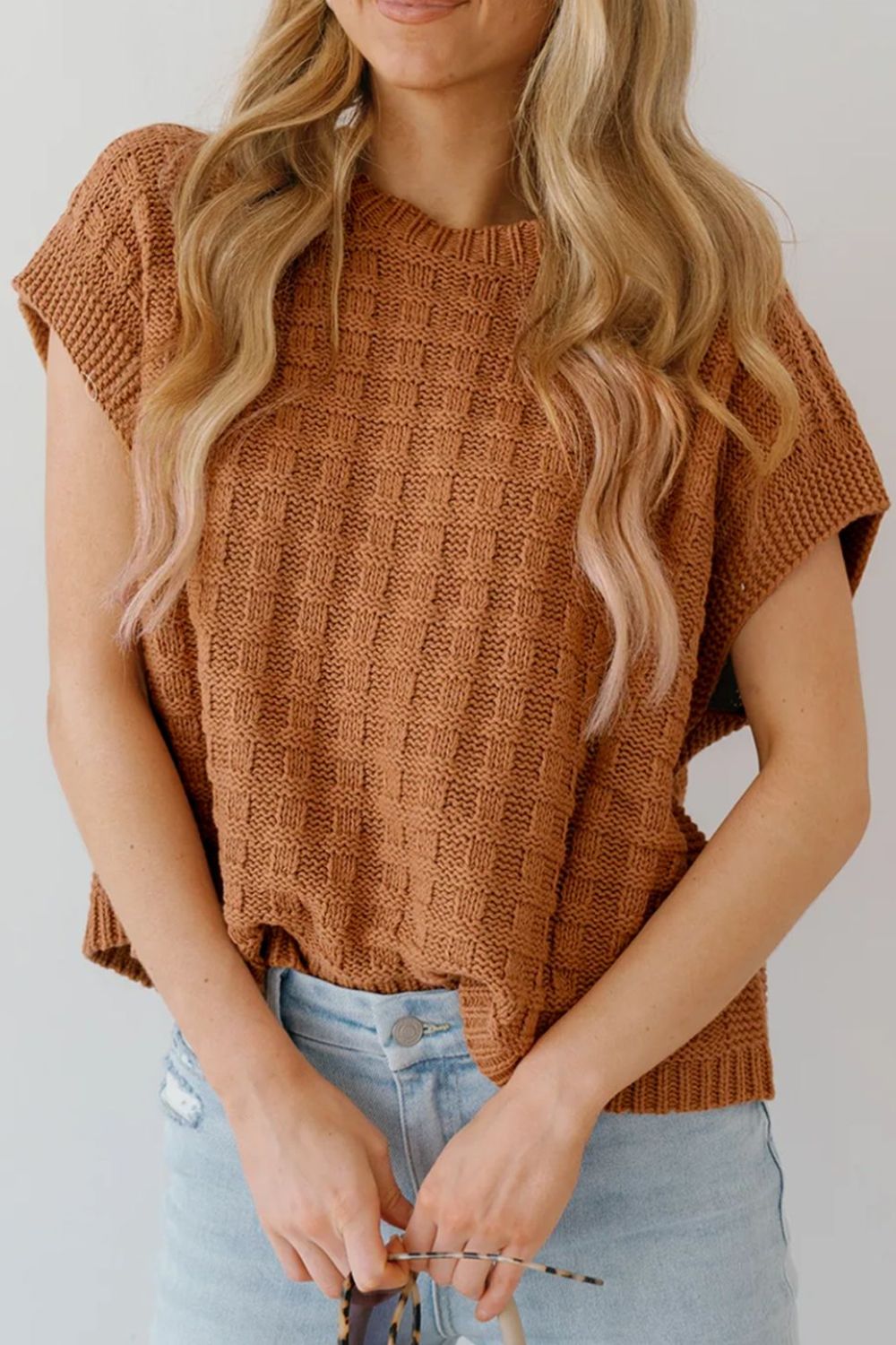 Round Neck Cap Sleeve Sweater Vest - Charming Charlie