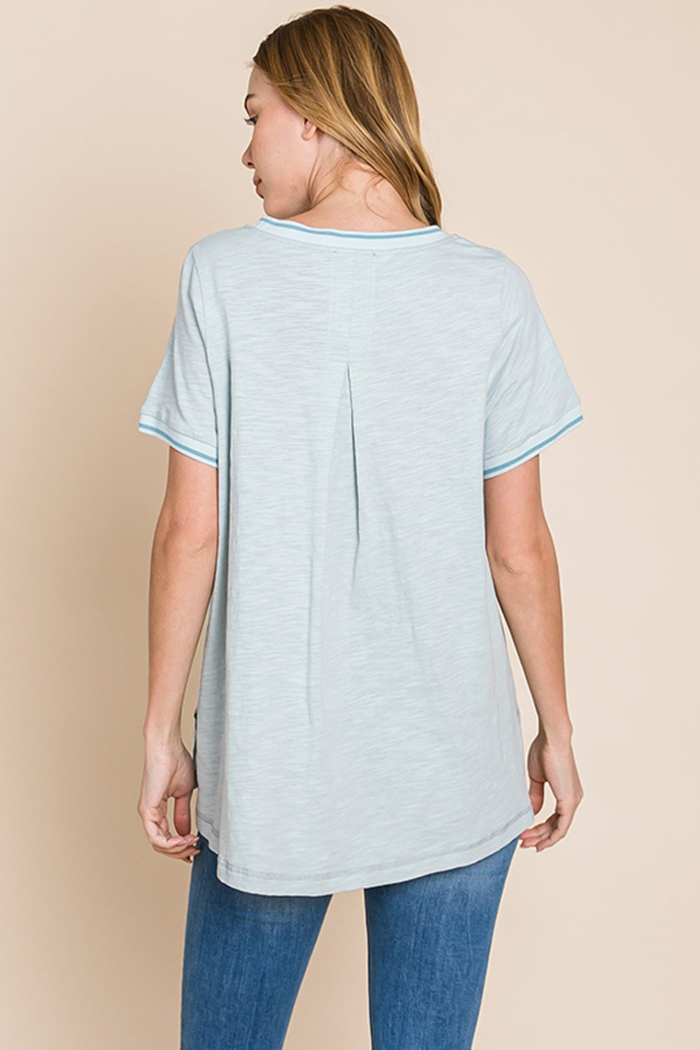Cotton Bleu by Nu Lab Contrast Trim Short Sleeve Slit T-Shirt - Charming Charlie