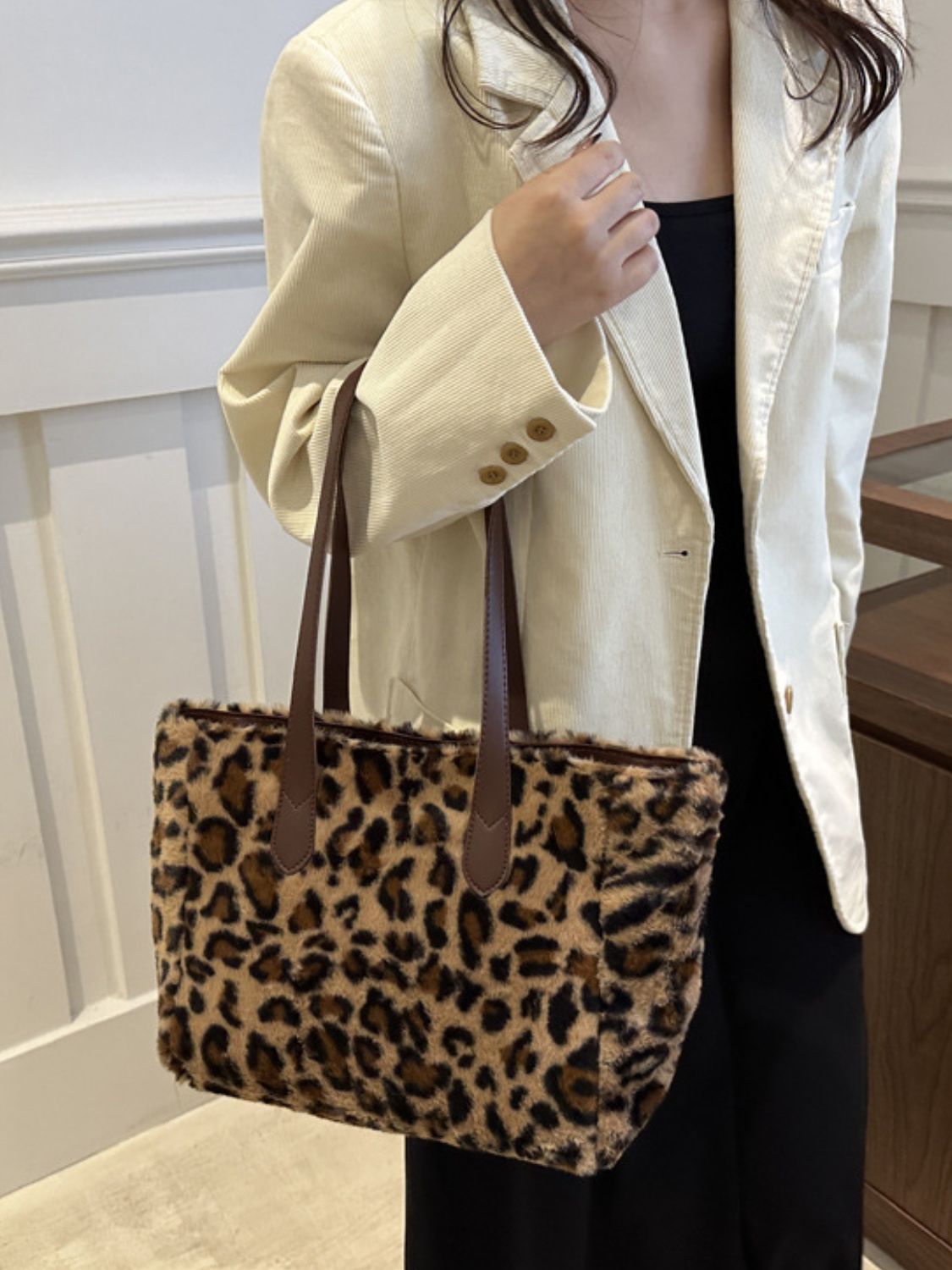 Leopard Fluff Tote Bag - Charming Charlie