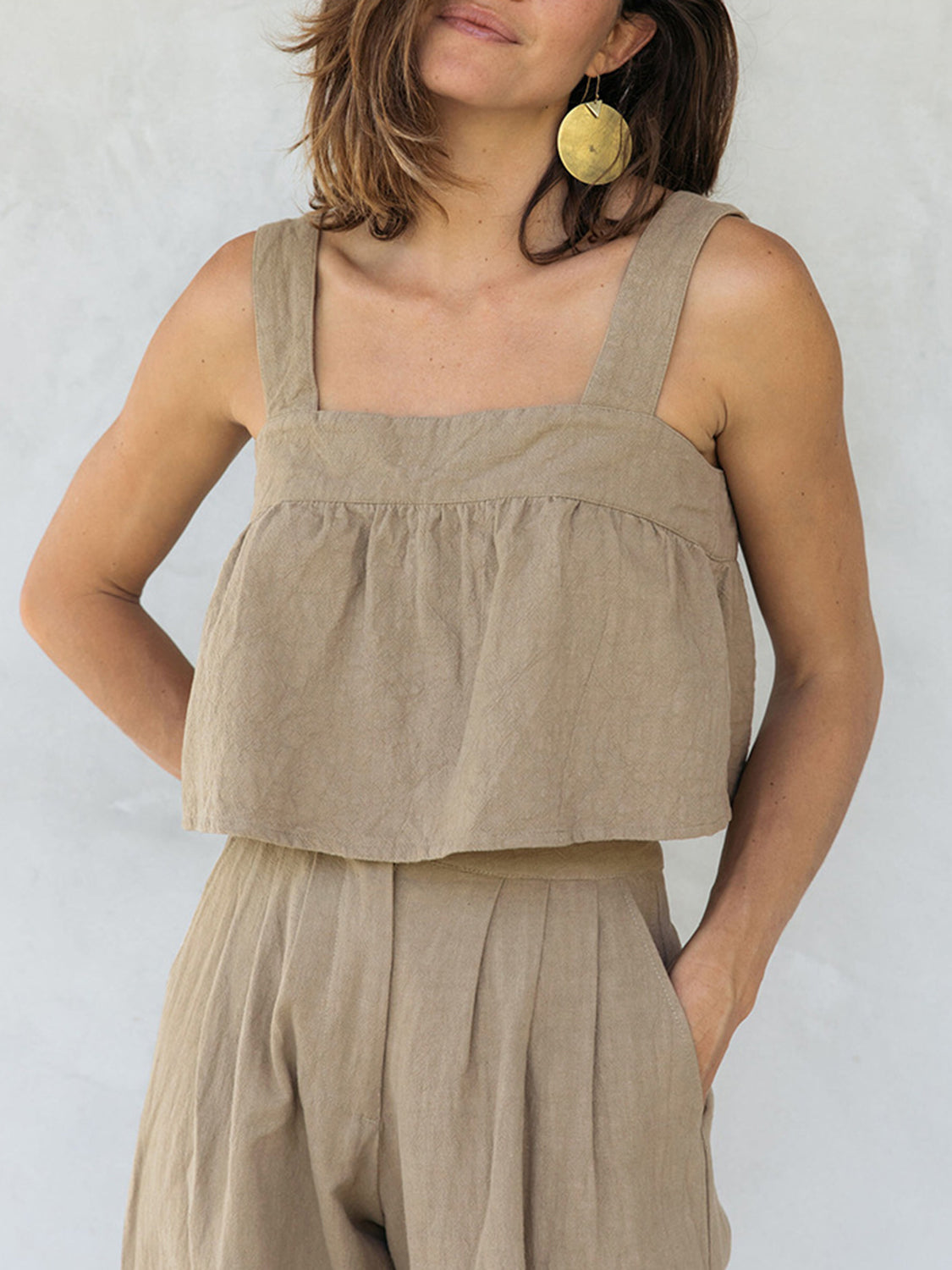 Square Neck Wide Strap Top and Pants Set - Charming Charlie