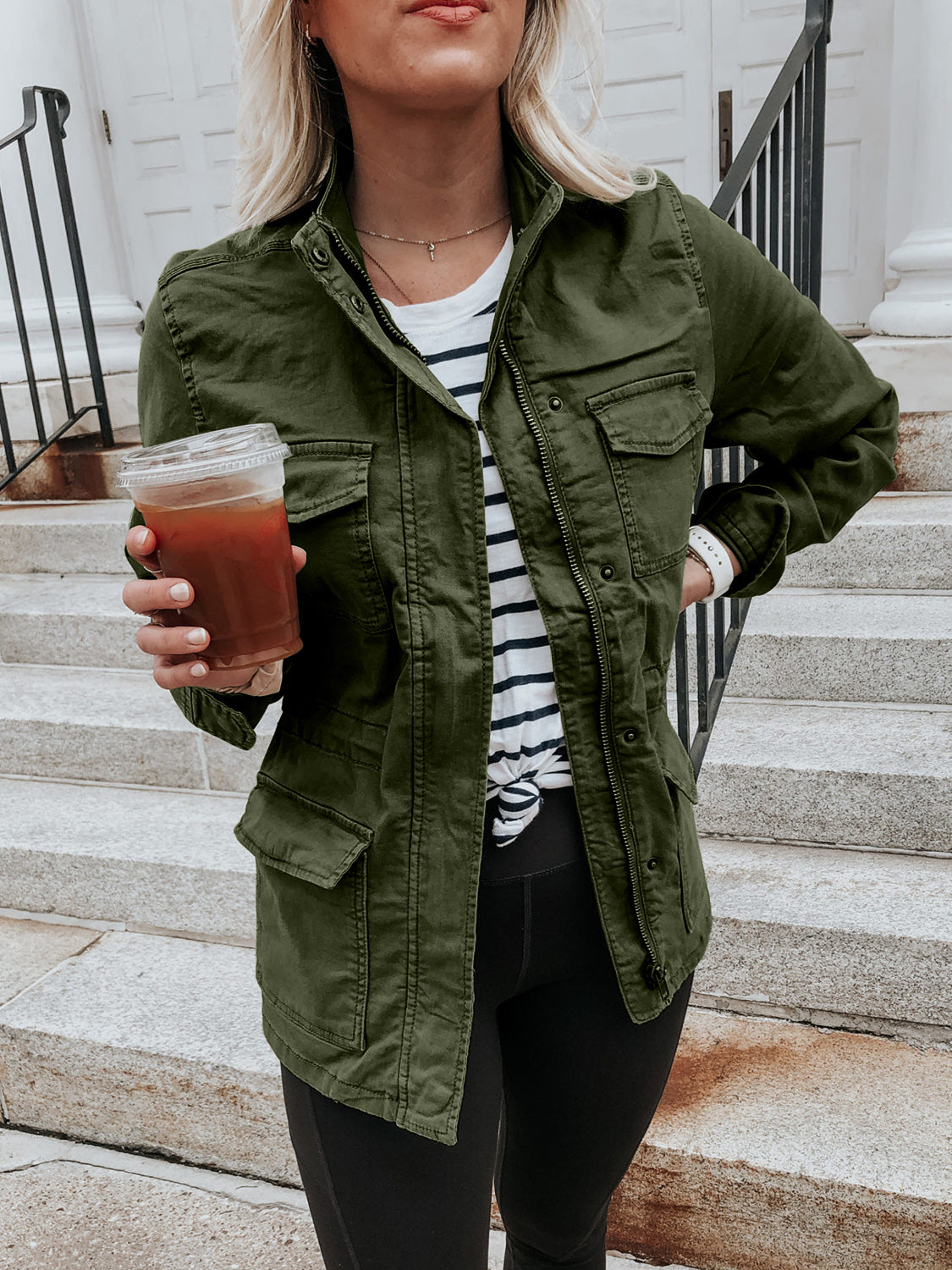 Pocketed Long Sleeve Zip Up Jacket - Charming Charlie