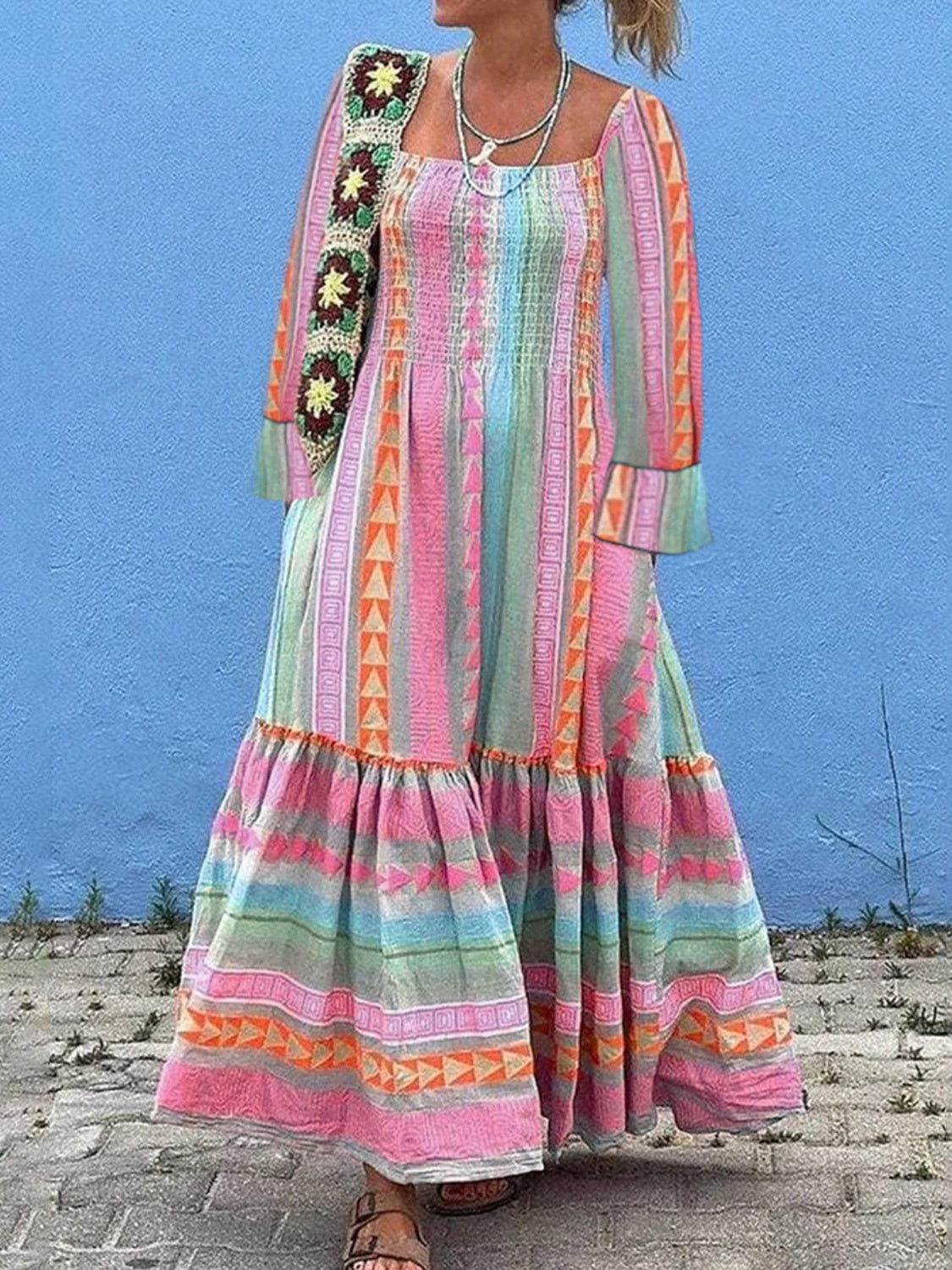 Ruffled Striped Long Sleeve Dress - Charming Charlie