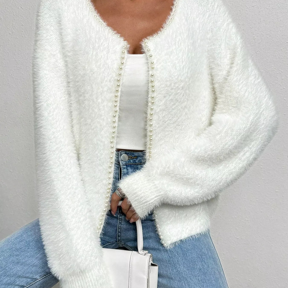 Pearl Trim Fuzzy Knit Cardigan – Charming Charlie