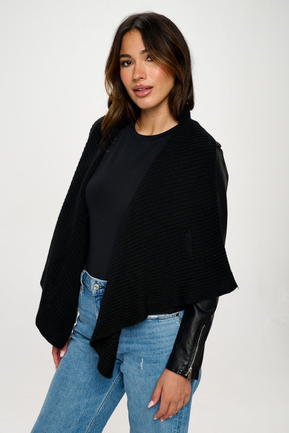 Coalition LA Knit Collared Faux Leather Crop Jacket - Charming Charlie