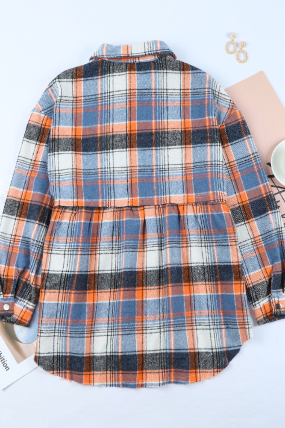 Plaid Collared Neck Long Sleeve Shirt - Charming Charlie