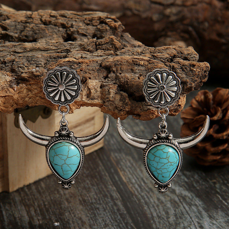 Artificial Turquoise Alloy Cow Head Earrings - Charming Charlie