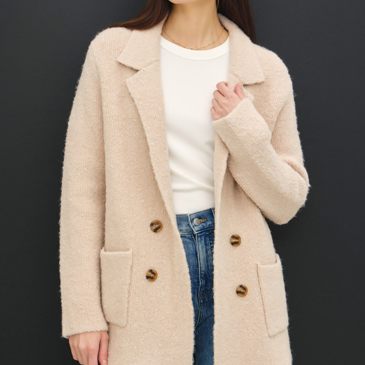 Soft-Texture Double-Breasted Coat