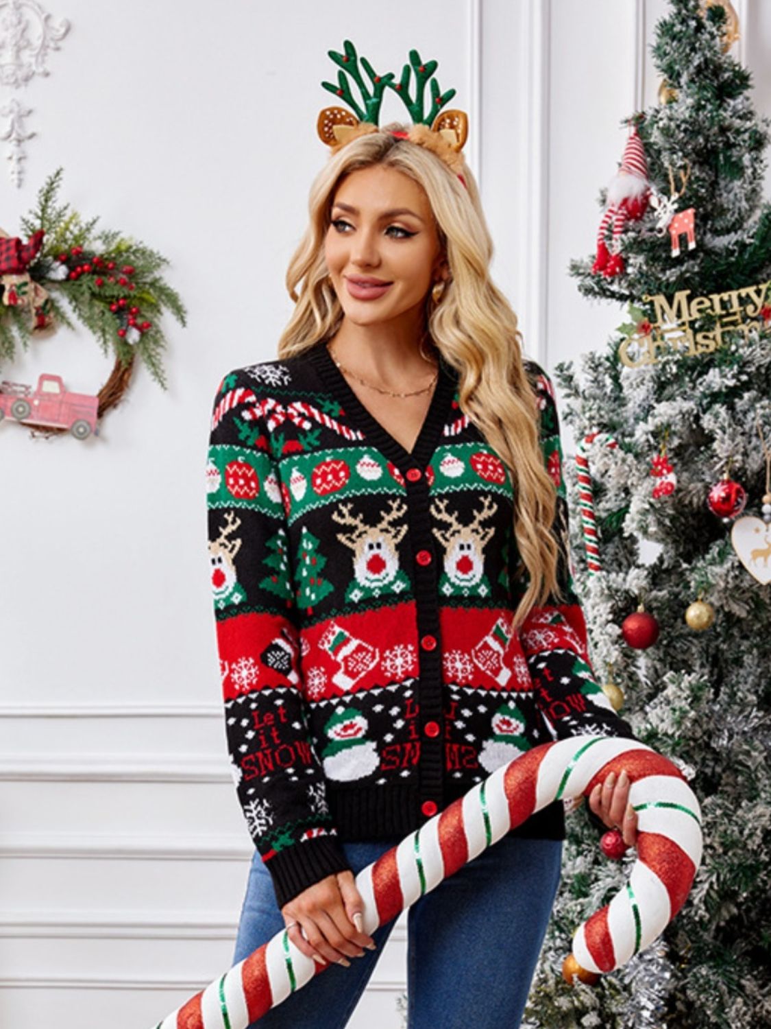 Reindeer Button Up Long Sleeve Cardigan - Charming Charlie