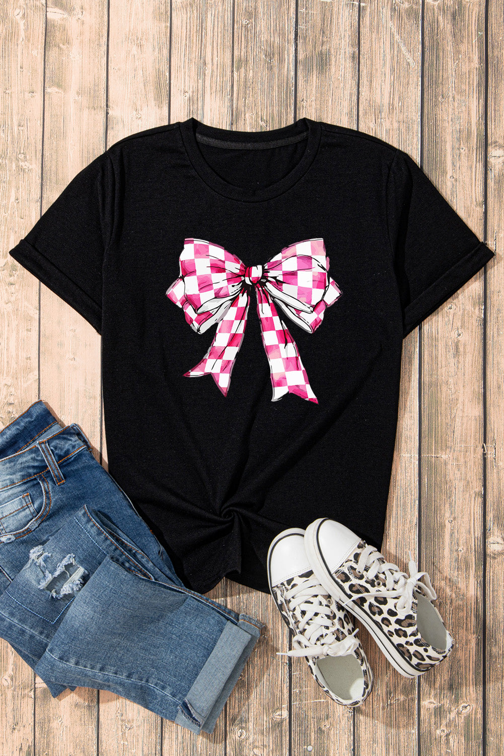 Bow Graphic Round Neck Short Sleeve T-Shirt - Charming Charlie