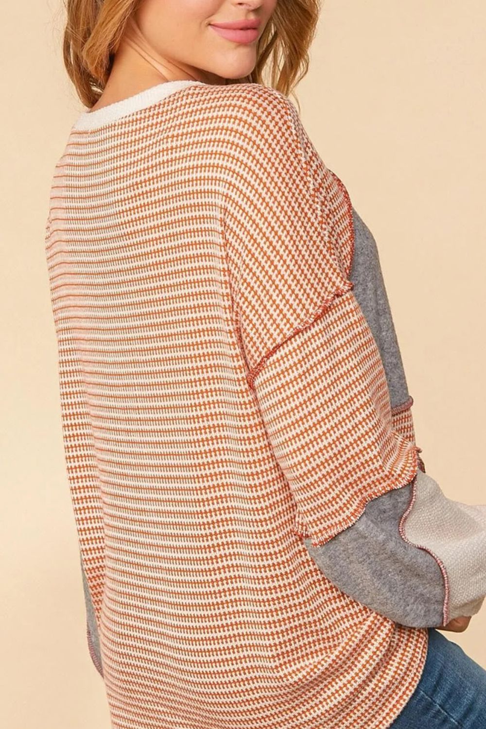 Exposed Seam Color Block Round Neck Top - Charming Charlie