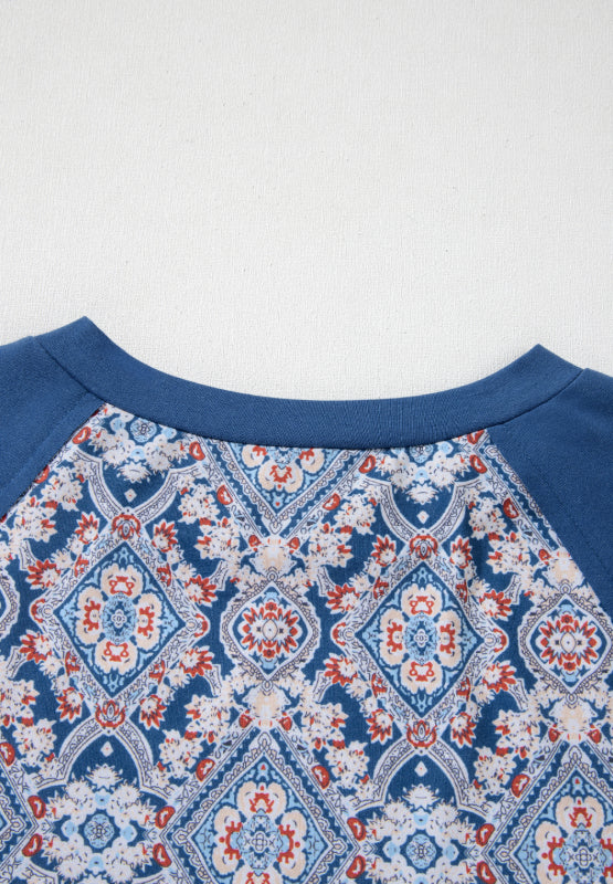 Lace Detail Geometric Round Neck Long Sleeve Top - Charming Charlie