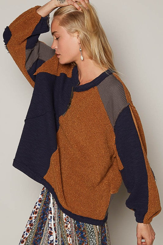 POL Color Block Half Zip Dropped Shoulder Sweatshirt - Charming Charlie
