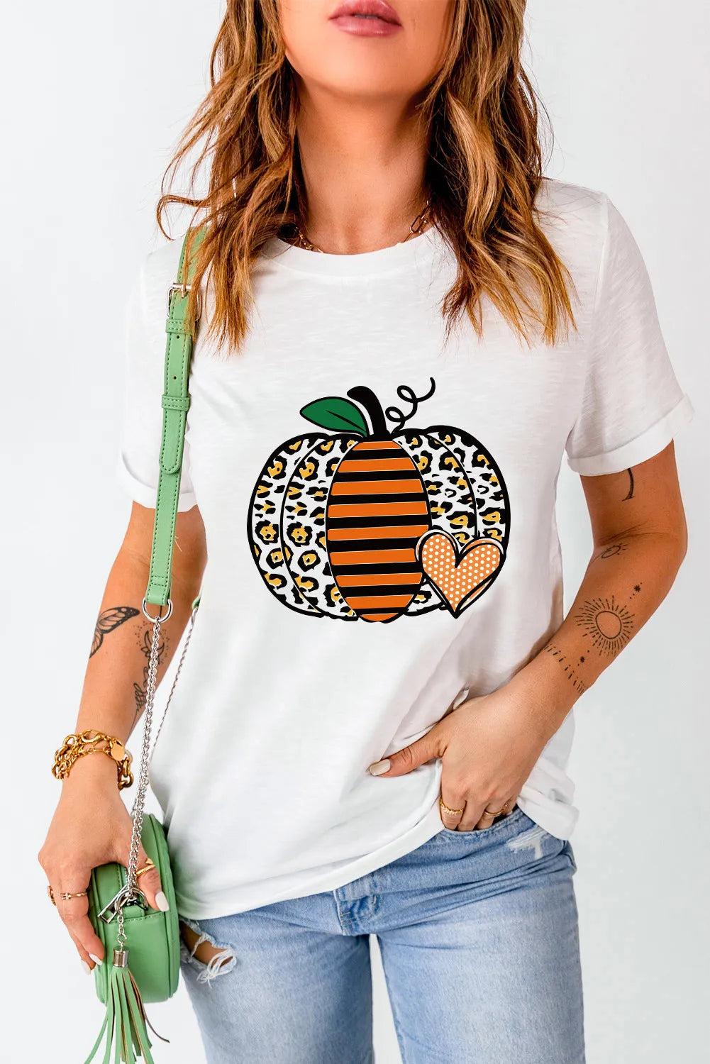Pumpkin Graphic Round Neck Short Sleeve T-Shirt - Charming Charlie