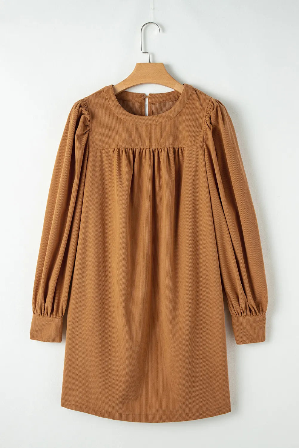 Ruched Round Neck Long Sleeve Dress - Charming Charlie
