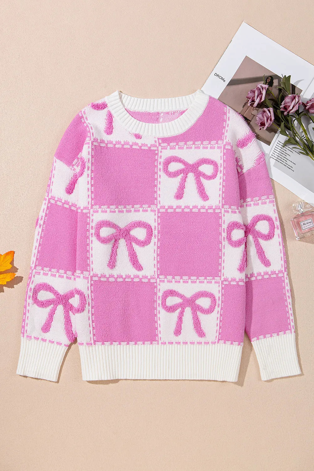 Bow Round Neck Long Sleeve Sweater - Charming Charlie