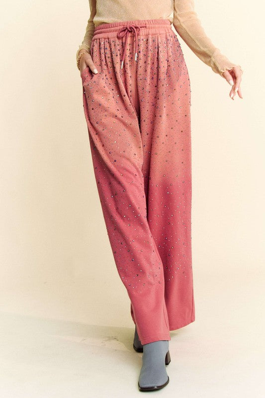 Davi & Dani Rhinestone Drawstring Wide Leg Pants - Charming Charlie