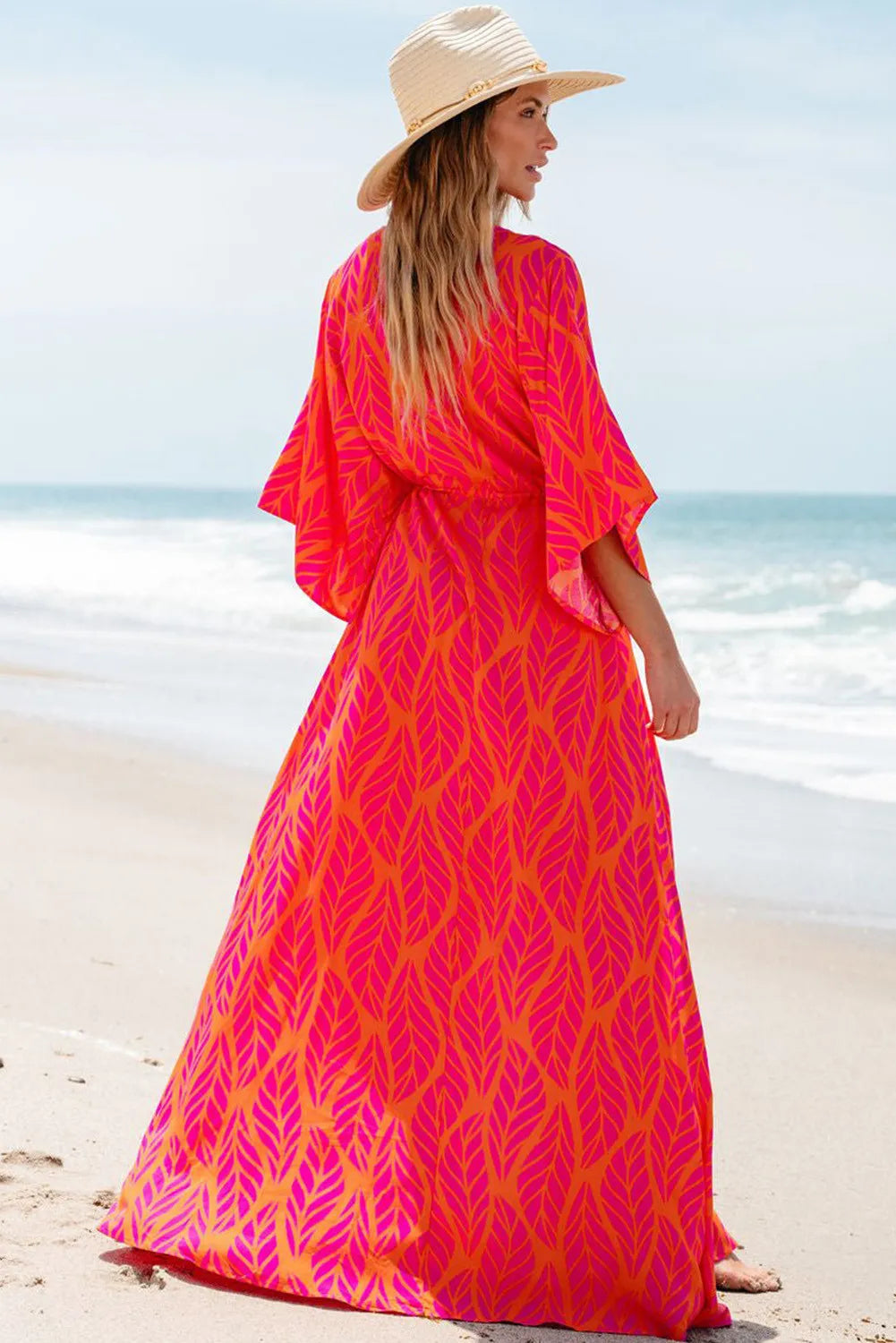 Drawstring Printed V-Neck Maxi Dress - Charming Charlie