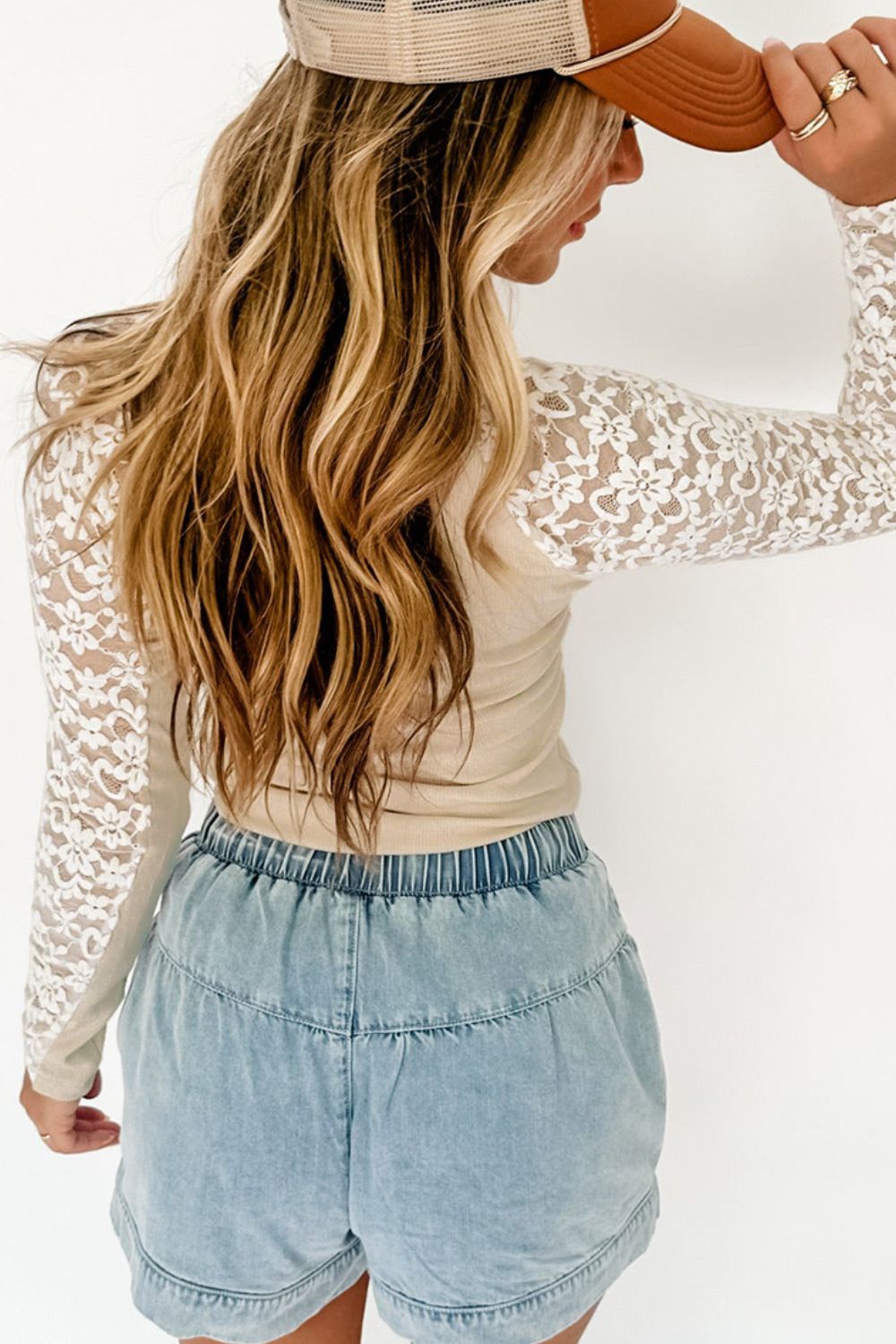 Mock Neck Long Sleeve Lace Patchwork T-Shirt - Charming Charlie
