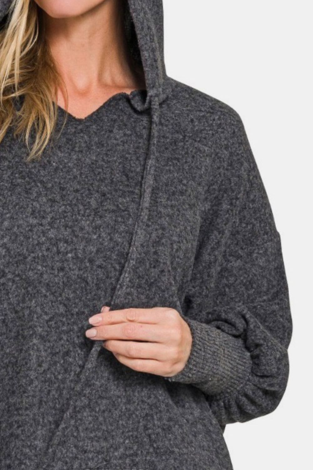 Zenana Brushed Hacci Drop Shoulder Cropped Hoodie - Charming Charlie