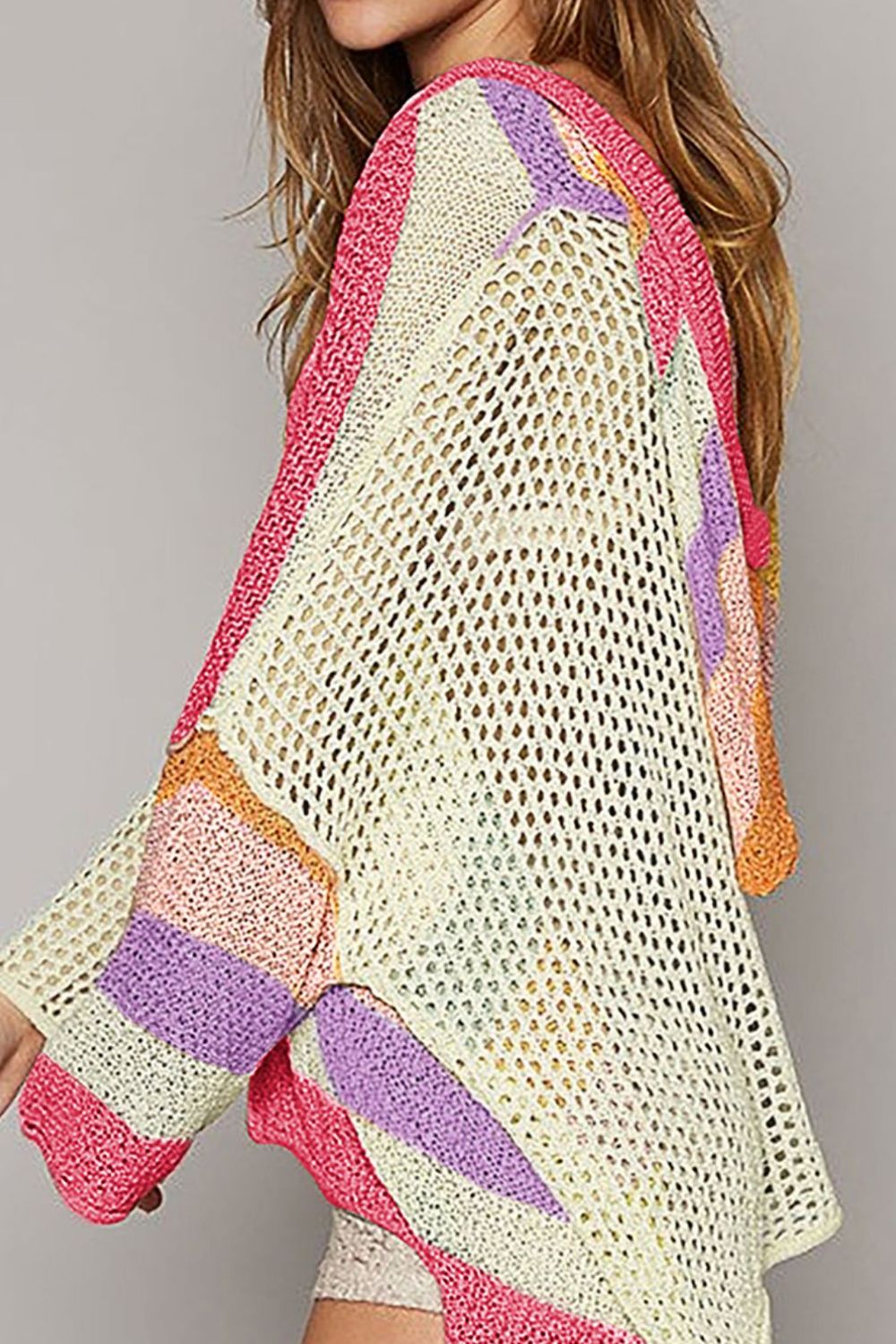 Openwork Color Block Hooded Sweater - Charming Charlie