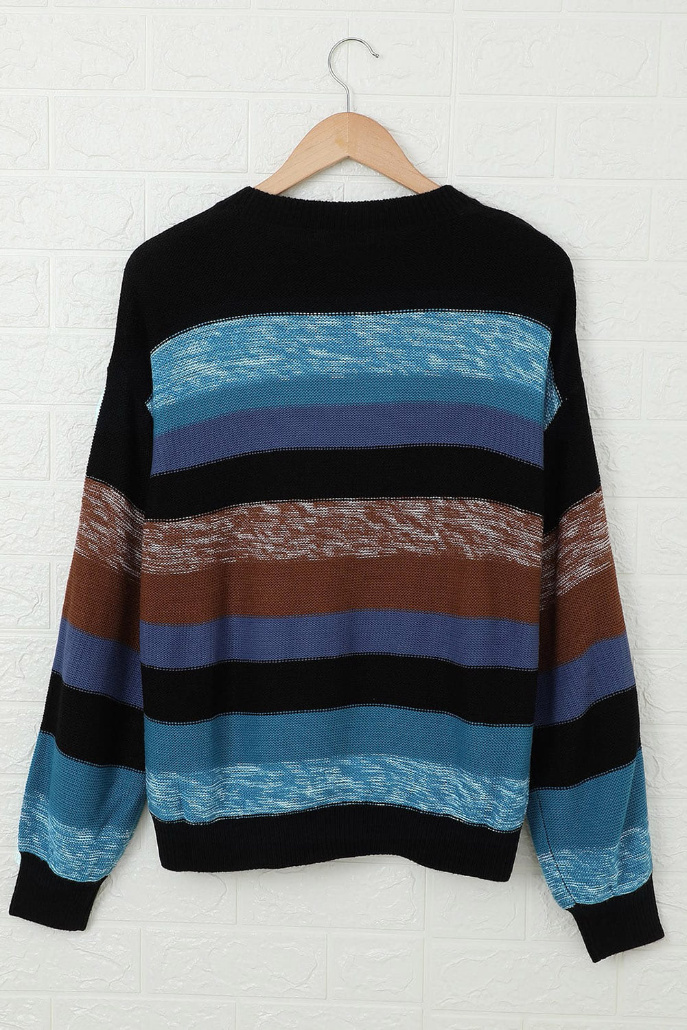 Contrast Striped Round Neck Drop Shoulder Sweater - Charming Charlie