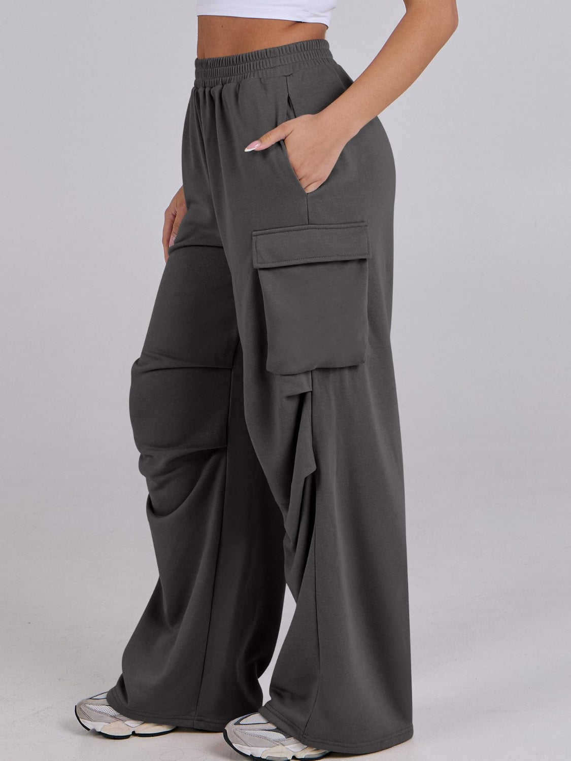 Elastic Waist Wide Leg Pants with Pockets - Charming Charlie