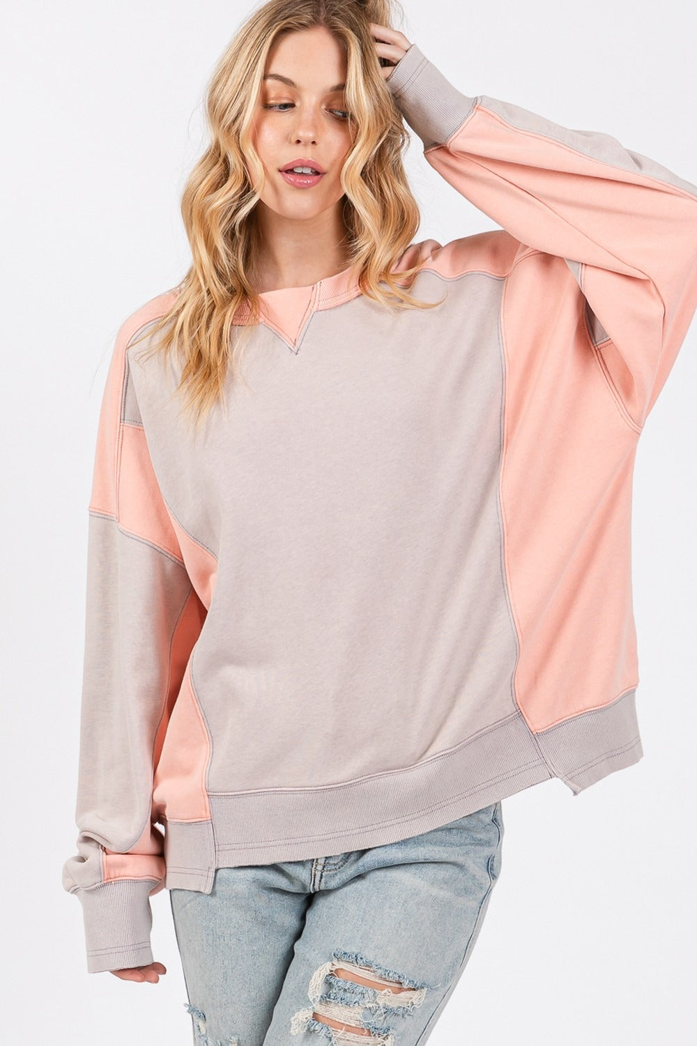 SAGE + FIG Color Block Round Neck Sweatshirt - Charming Charlie