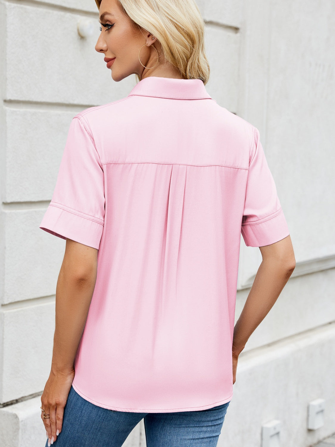 Collared Neck Short Sleeve Shirt - Charming Charlie