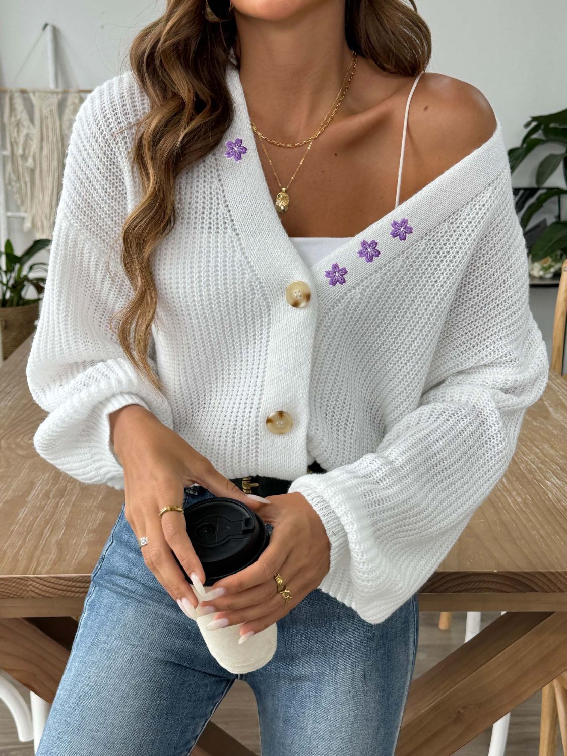 V-Neck Button Up Long Sleeve Cardigan - Charming Charlie