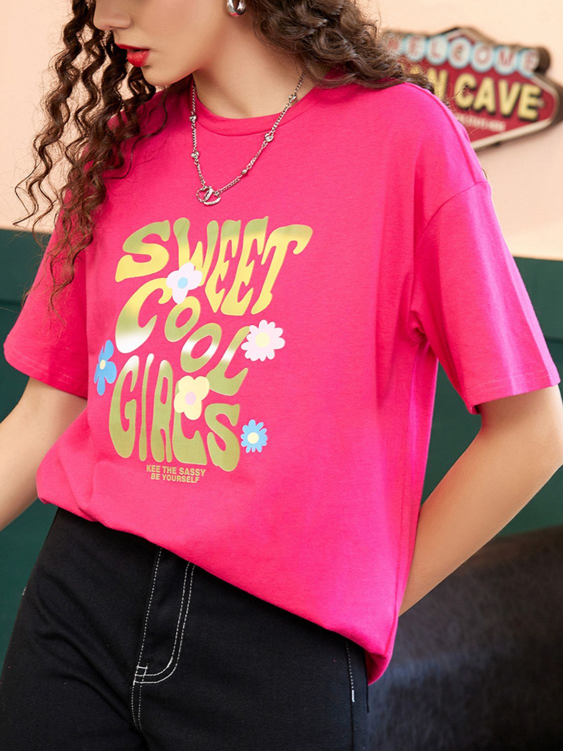 Letter Graphic Round Neck Half Sleeve T-Shirt - Charming Charlie