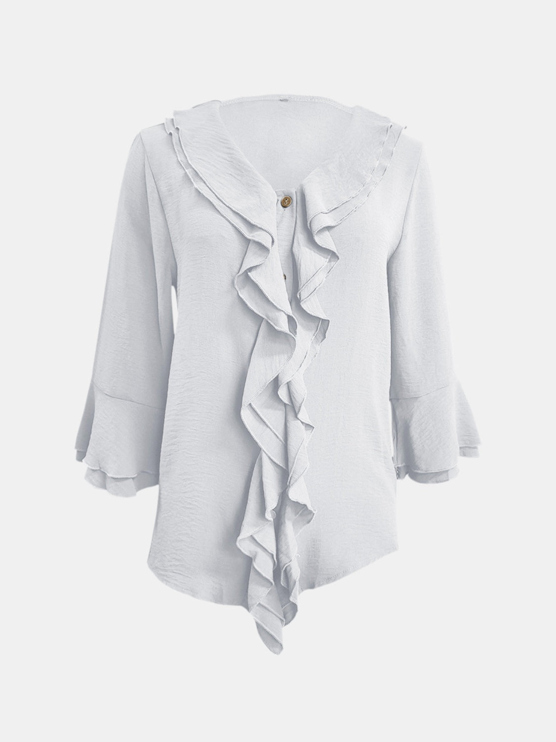 Full Size Ruffled V-Neck Flounce Sleeve Blouse - Charming Charlie